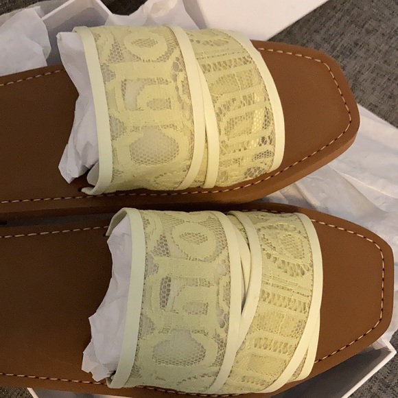 Chloe Woody Flat Mule Sandal in Lace - Picture 4 of 11